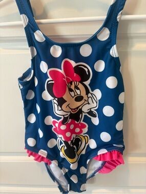 Disney Adorable Blue & White Polka-Dot Minnie Swimsuit Size 2T